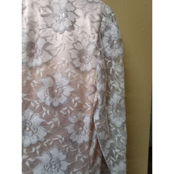 Vintage floral lace MIDI peach formal Denise wedding dress women's 12 - Picture 6 of 16